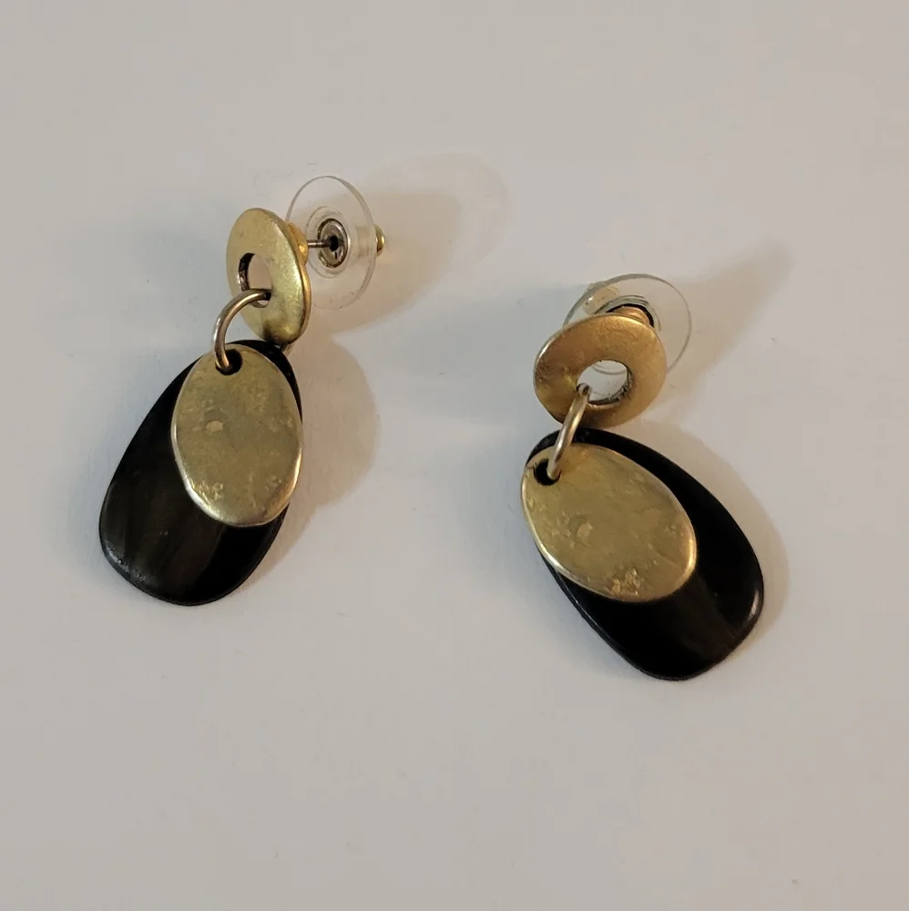 Black Gold Dangle Earrings Pierced